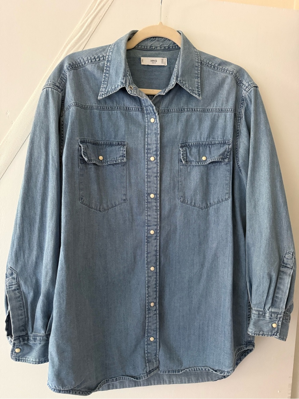 Mango Light Blue Denim Shirt with Snap Buttons